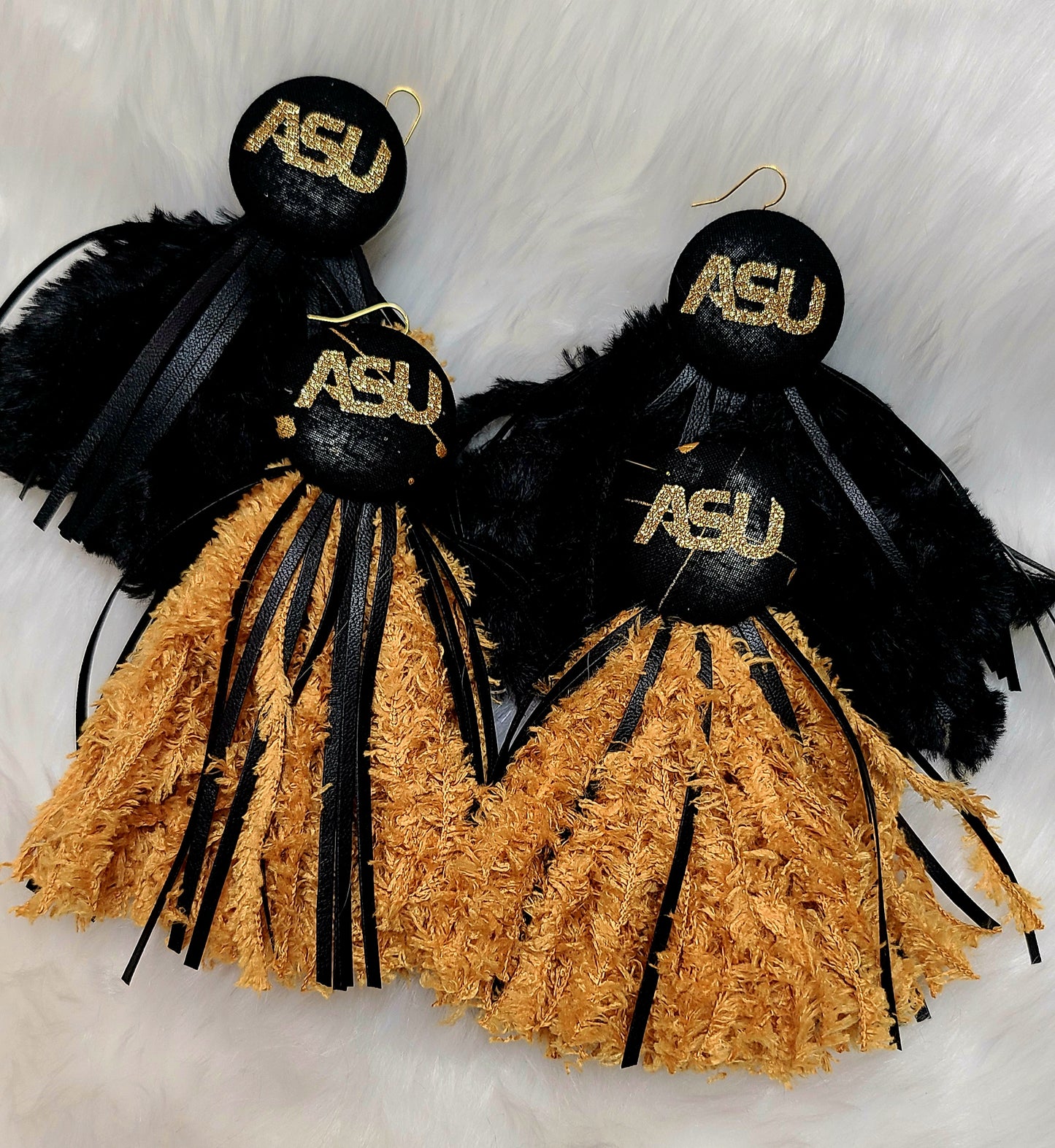 ASU Tassle earrings with Leather findings.