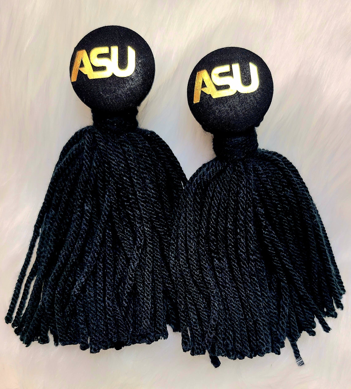Black and Gold Tassel and button earrings