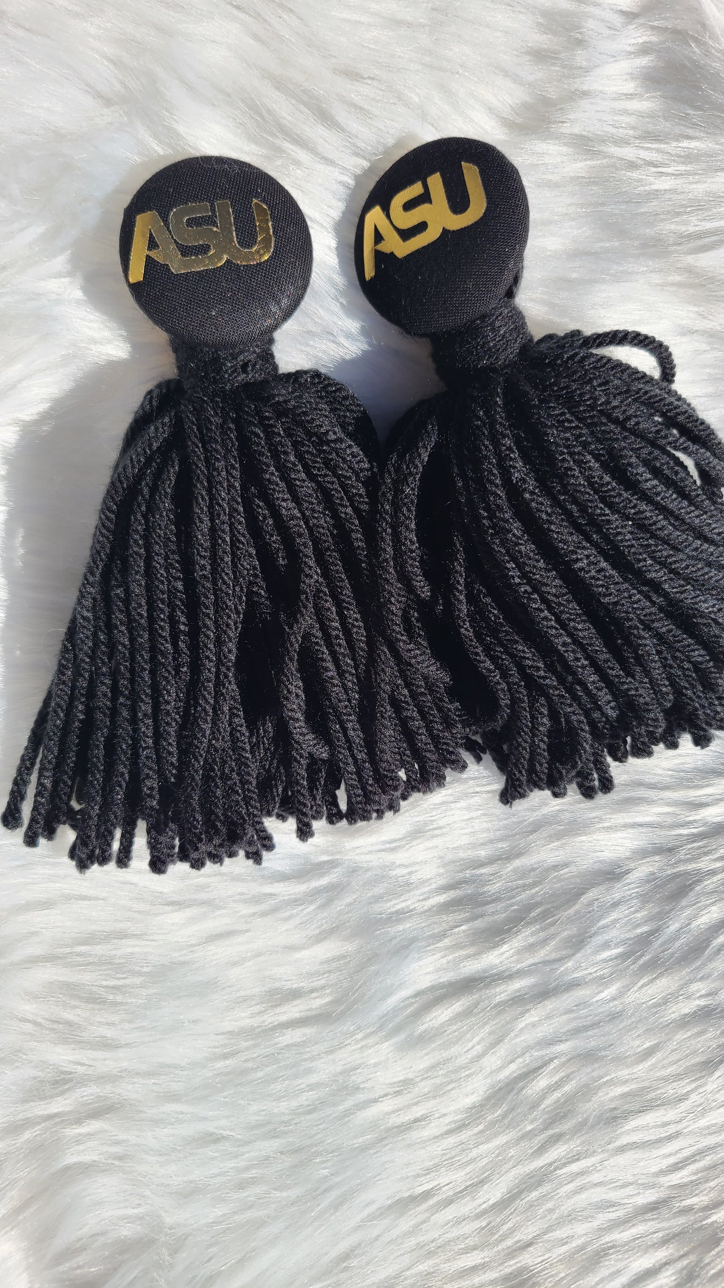 Black and Gold Tassel and button earrings