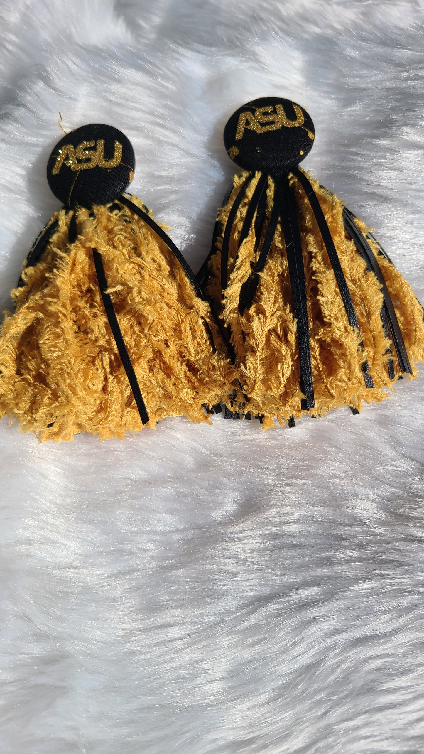ASU Tassle earrings with Leather findings.