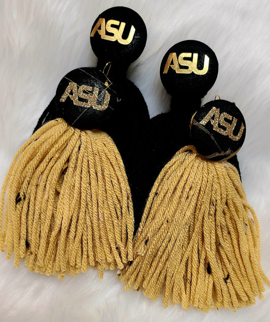 Black and Gold Tassel and button earrings