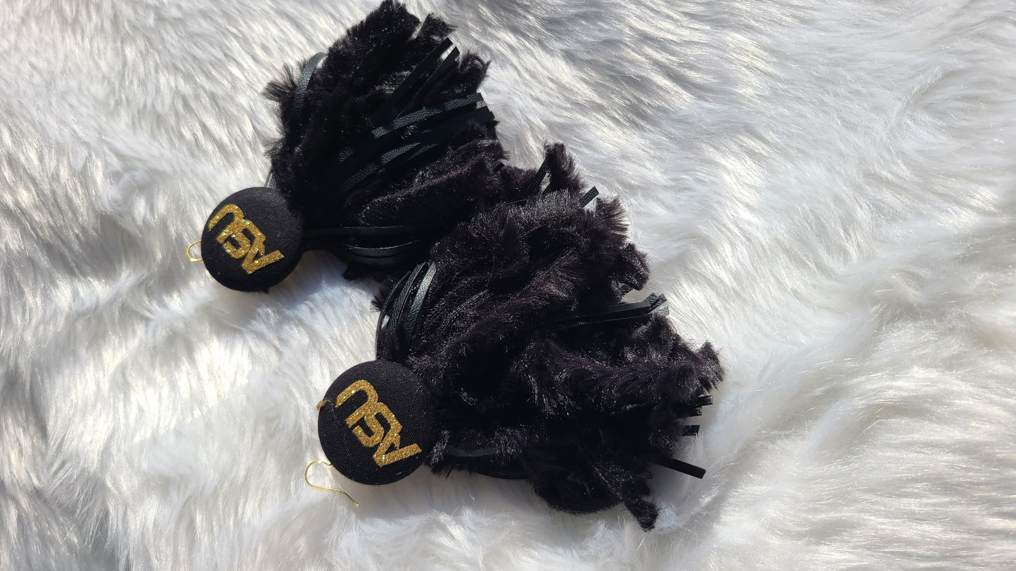 ASU Tassle earrings with Leather findings.