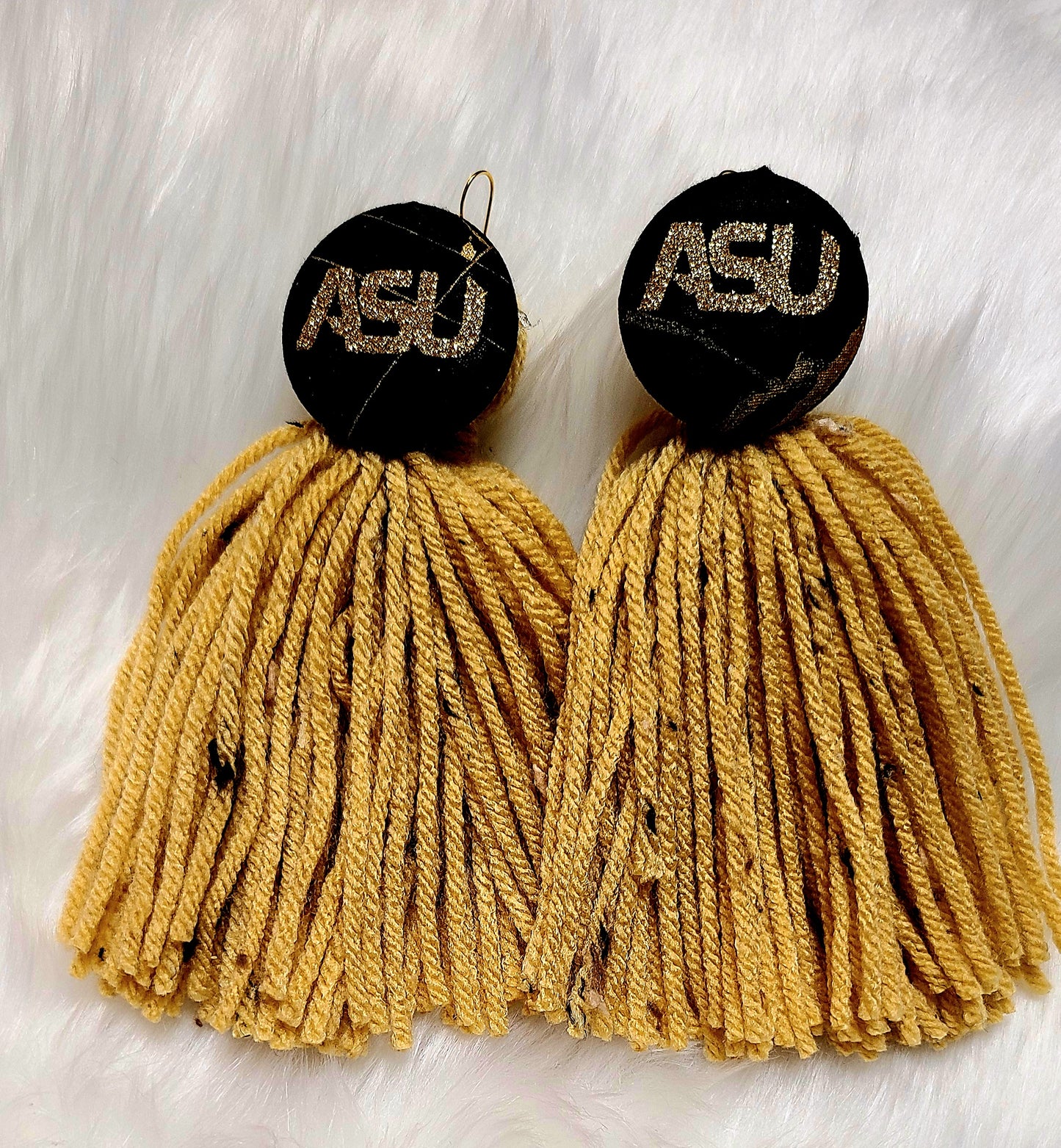 Black and Gold Tassel and button earrings