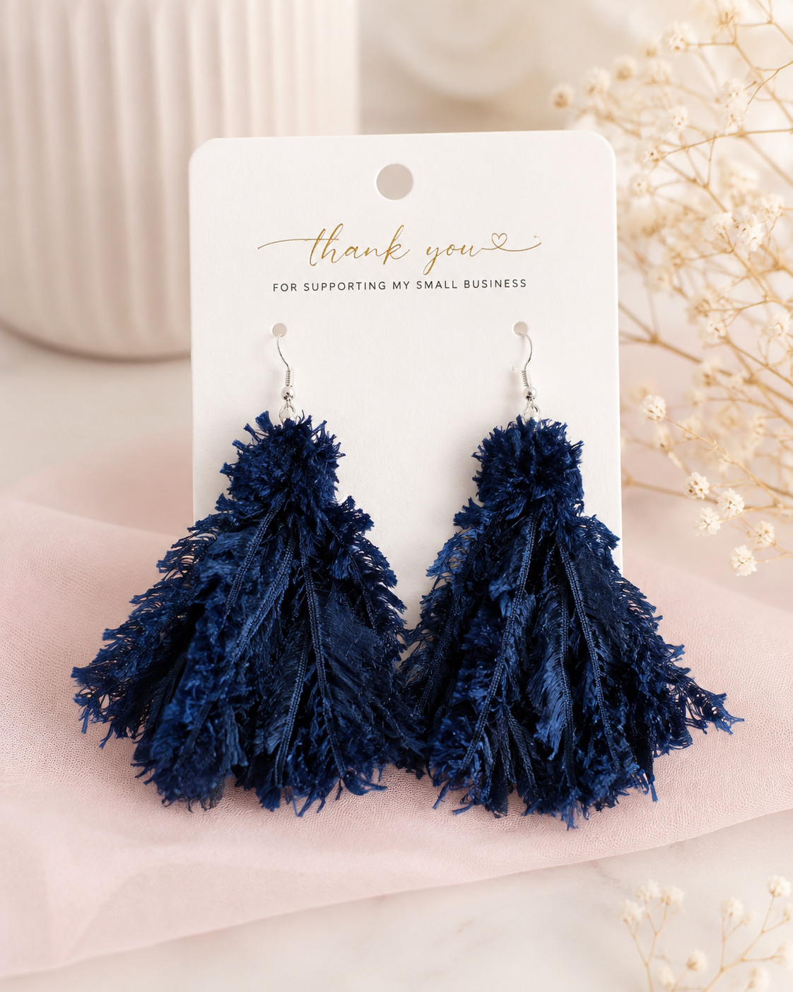 Navy Feather Earrings