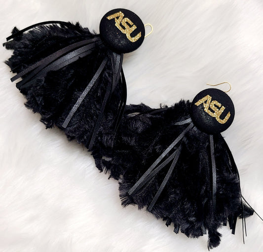 ASU Tassle earrings with Leather findings.