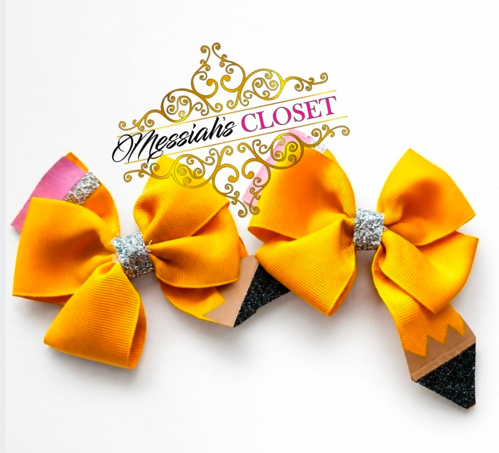 Back to school Pencil hair bows set